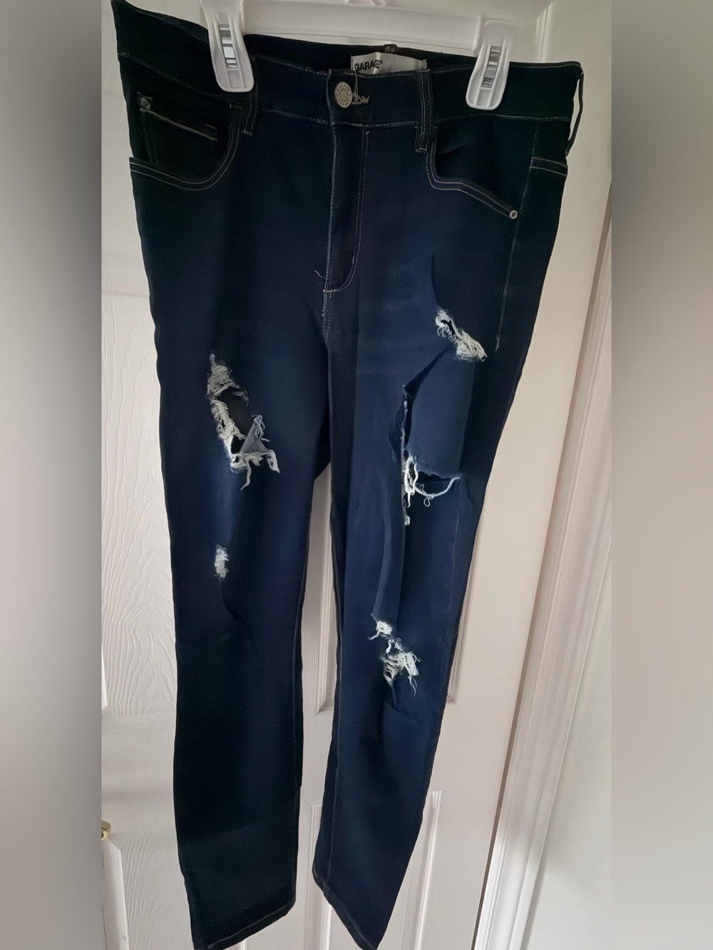 Garage Women's Skinny Distressed Dark Blue Jeans
